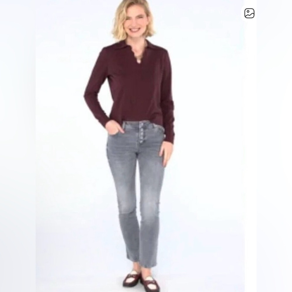 Cabi Button Fly Jeans Womens Sz 14 Gray Button Fly Straight Leg Steel Wash Denim